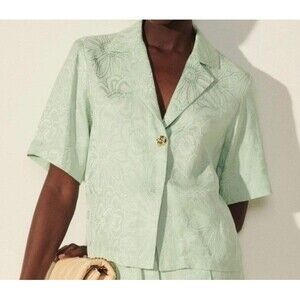 Sandro Green Floral Jacquard Shirt Top Blouse
